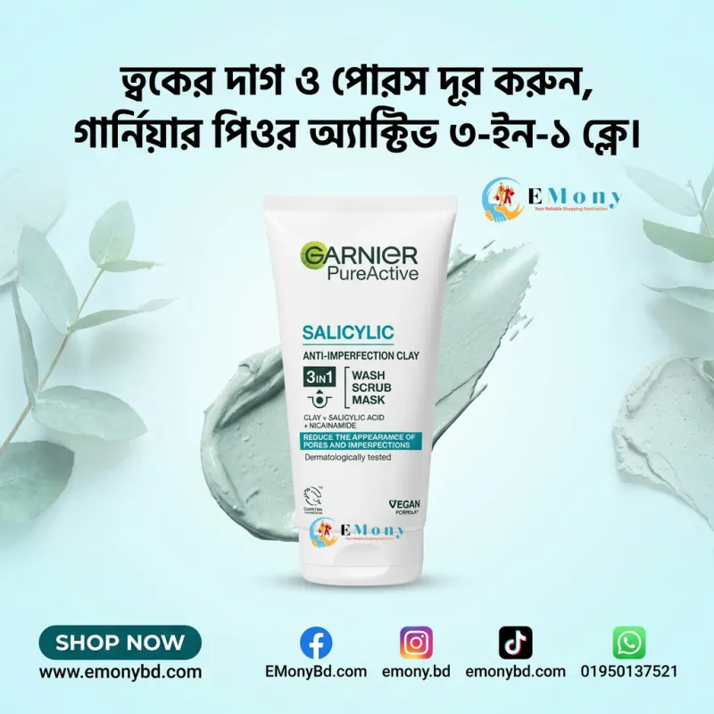 Garnier Pure Active 3-in-1 Clay Wash Scrub Mask