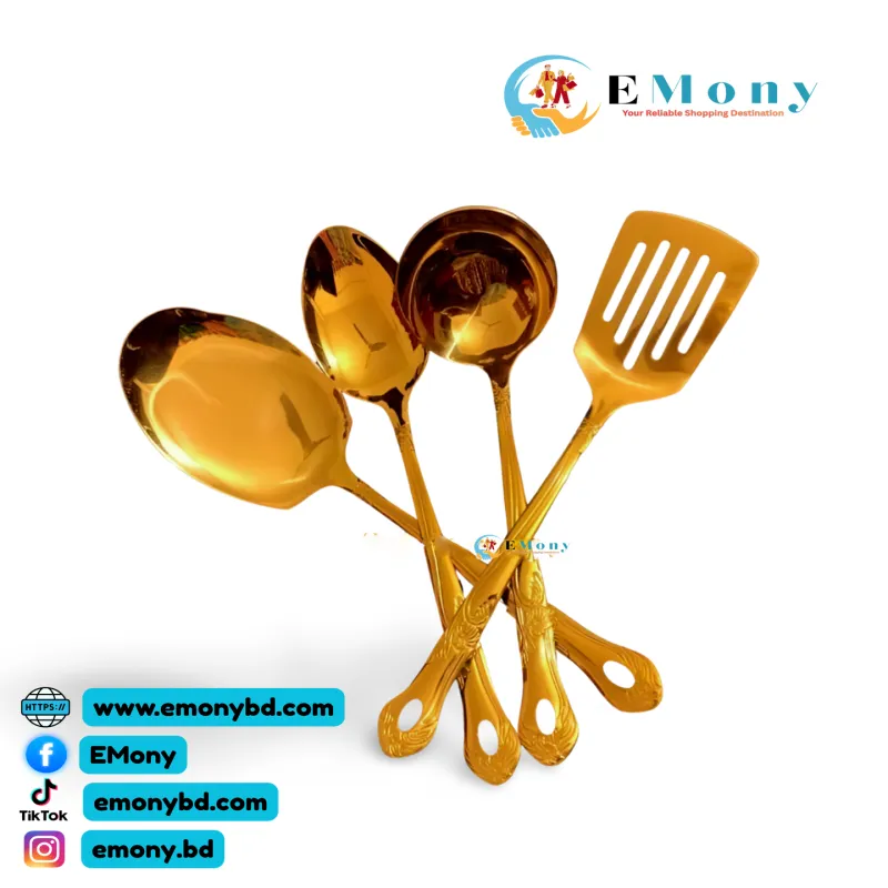 Premium Gold Color 4 Pcs Stainless Steel Serving Spoons Set (10 Inch)